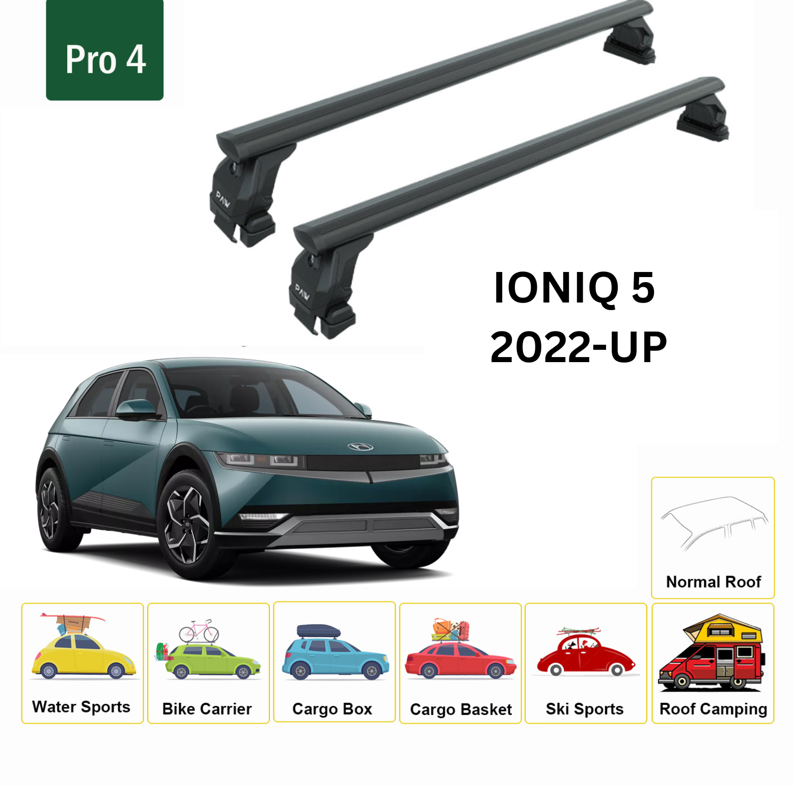 For Hyundai Ioniq 5 2022-Up Roof Rack Cross Bars Normal Roof Alu Black For Hyundai Ioniq 5 2022-Up Roof Rack Cross Bars Normal Roof Alu Black